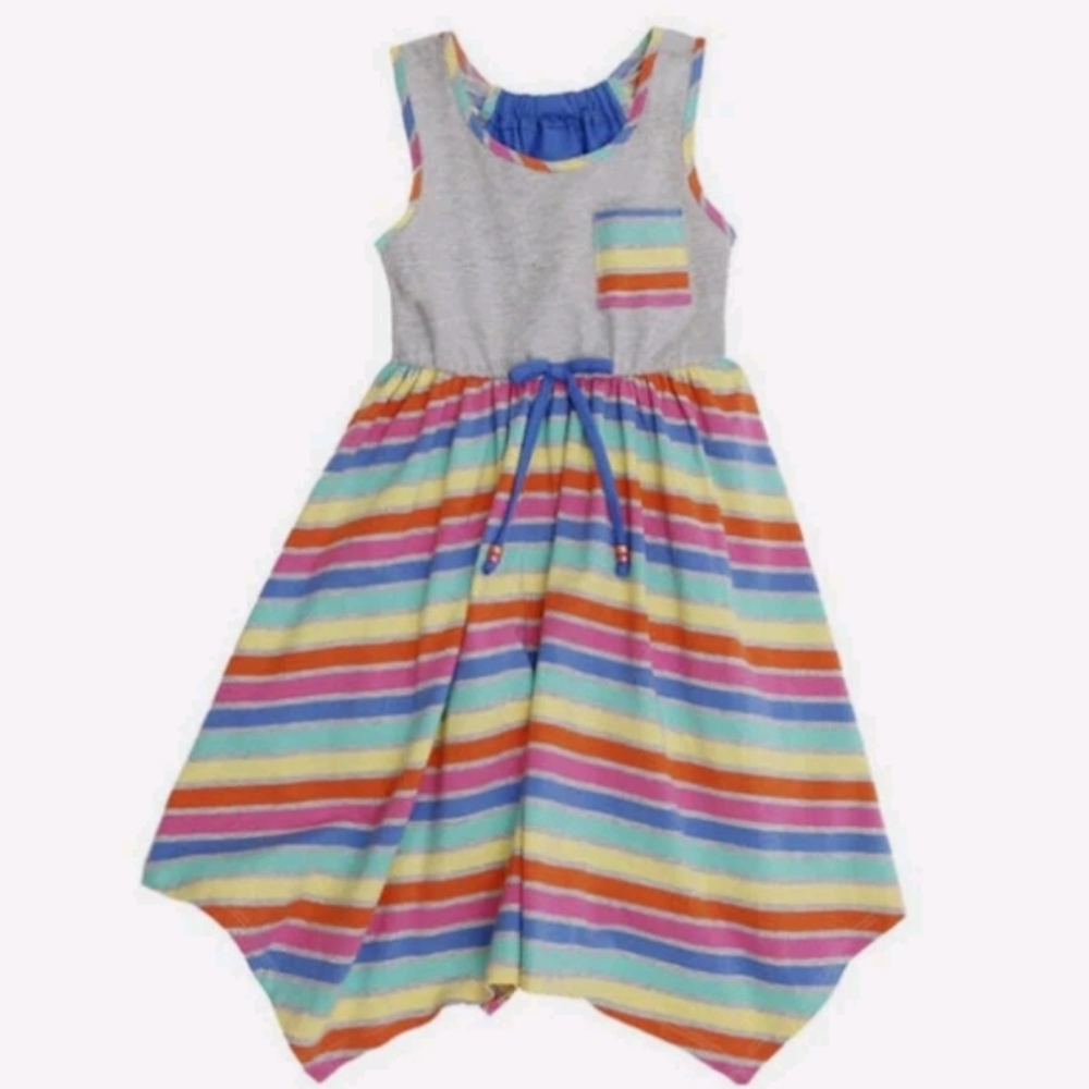 Jona Michelle Multicolor Striped Dress with Blue Tie